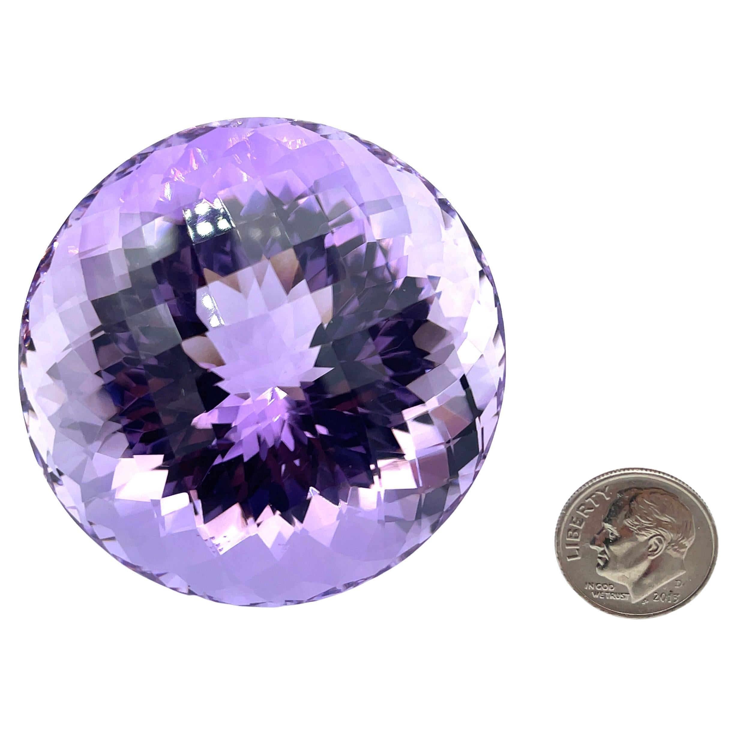 Women's or Men's 651 Carat Round Faceted Checkerboard Amethyst Collector Gemstone  For Sale