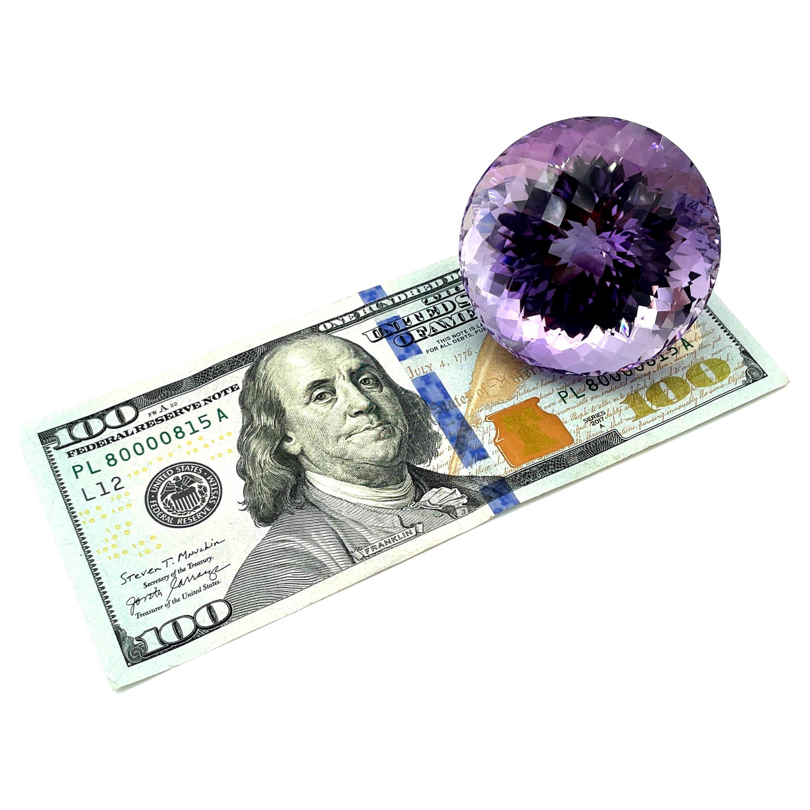651 Carat Round Faceted Checkerboard Amethyst Collector Gemstone  For Sale