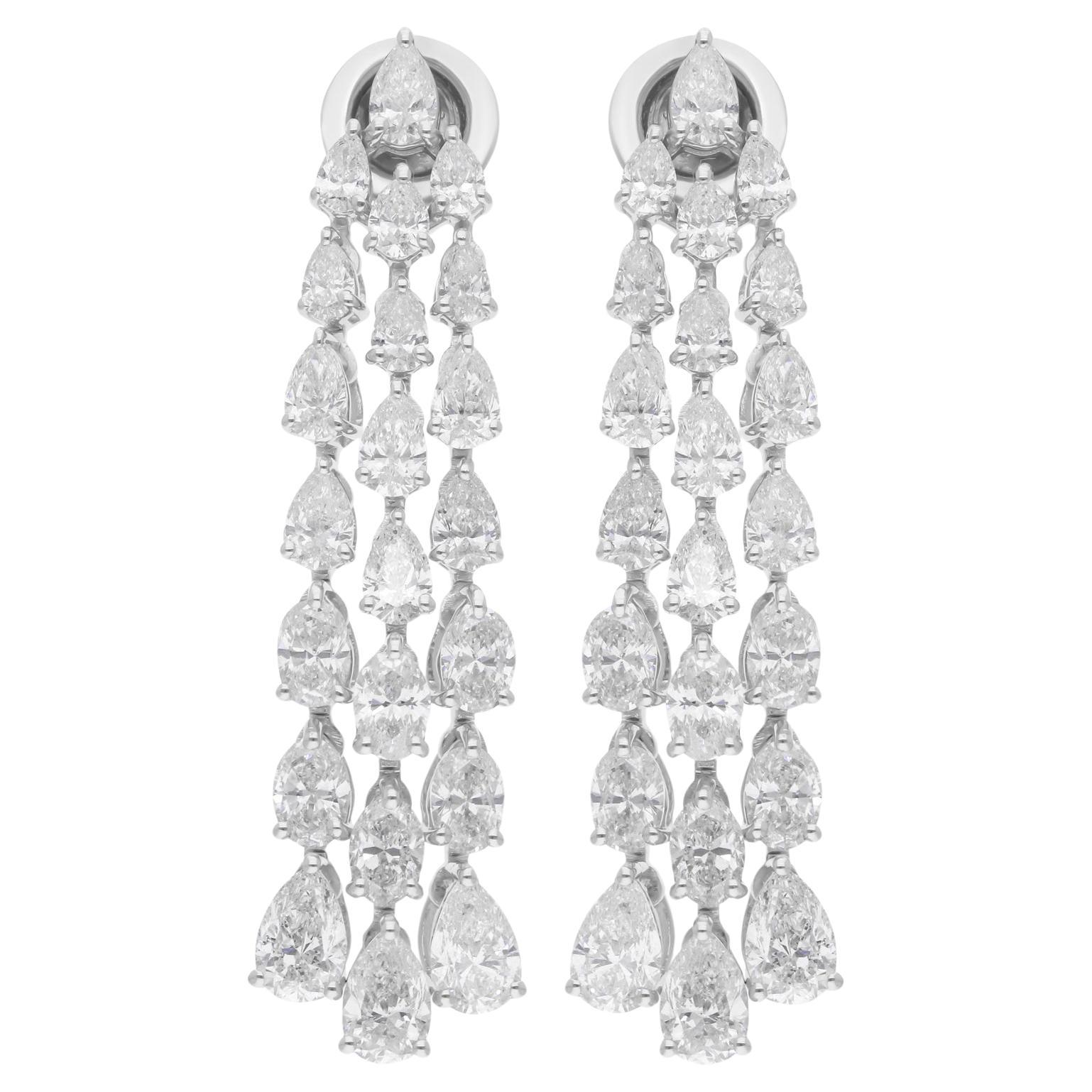 6.51 Carat SI/H Pear Oval Brilliant Diamond Chandelier Earrings 14k White Gold