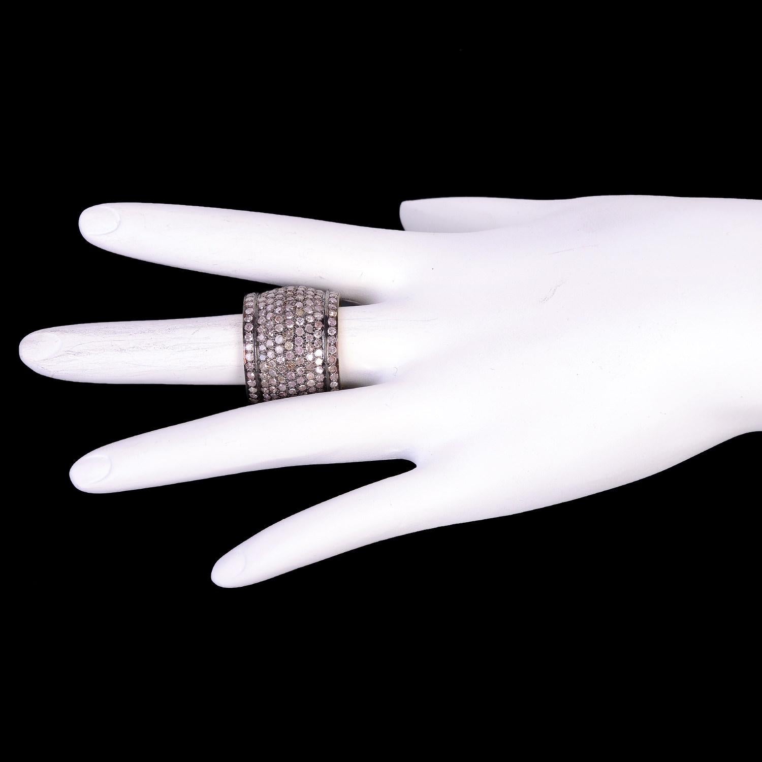 6,51ct Pave Diamant Zigarre Band Ring aus Silber (Art nouveau) im Angebot