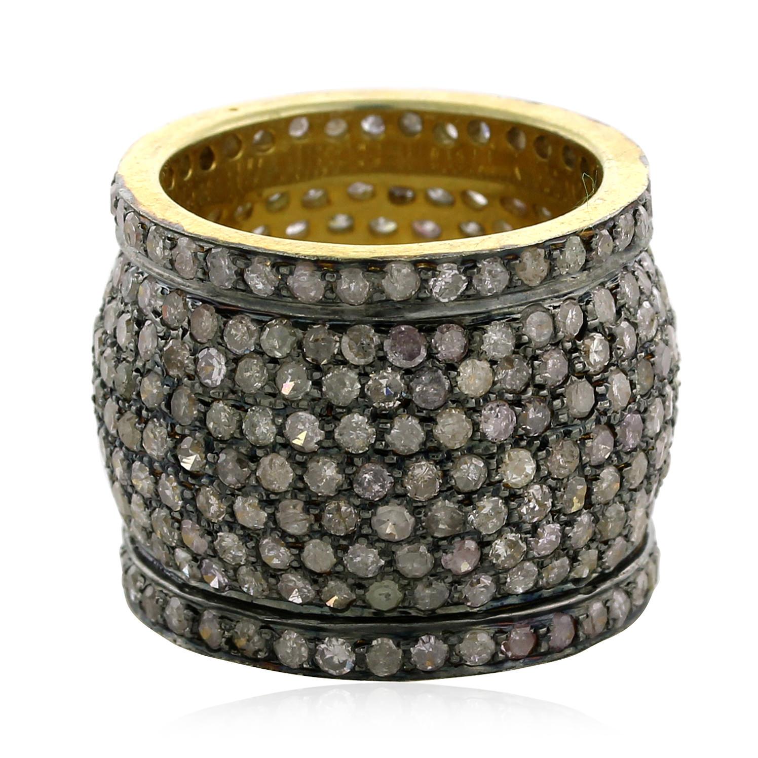 6,51ct Pave Diamant Zigarre Band Ring aus Silber (Gemischter Schliff) im Angebot