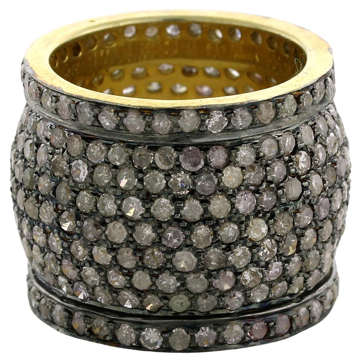 6.51ct Pave Diamond Cigar Band Ring Made In Silver