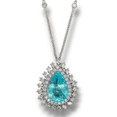 6.51ct Vivid Neon Green-Blue Paraiba Tourmaline Necklace 18K Gold GIA Cert