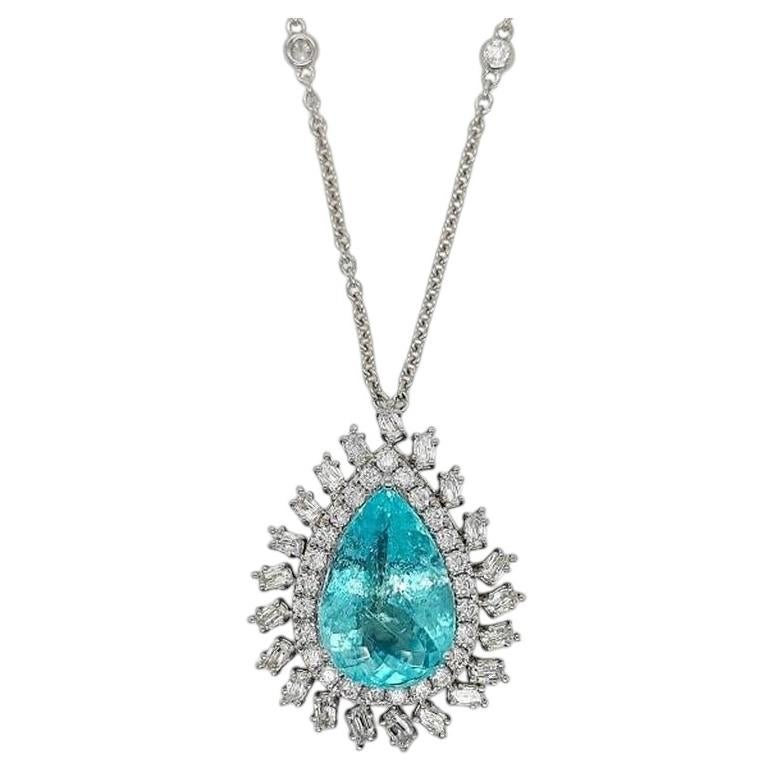 6.51ct Vivid Neon Green-Blue Paraiba Tourmaline Necklace 18K Gold GIA Cert