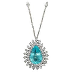 6.51ct Vivid Neon Green-Blue Paraiba Tourmaline Necklace 18K Gold GIA Cert
