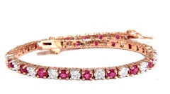 6.51ct Vivid Red Natural Ruby Diamonds Alternating Tennis Bracelet 14kt