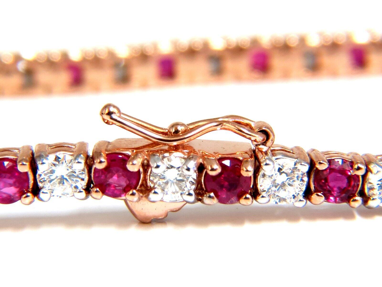 6.51ct Vivid Red Natural Ruby Diamonds Alternating Tennis Bracelet 14kt In New Condition For Sale In New York, NY