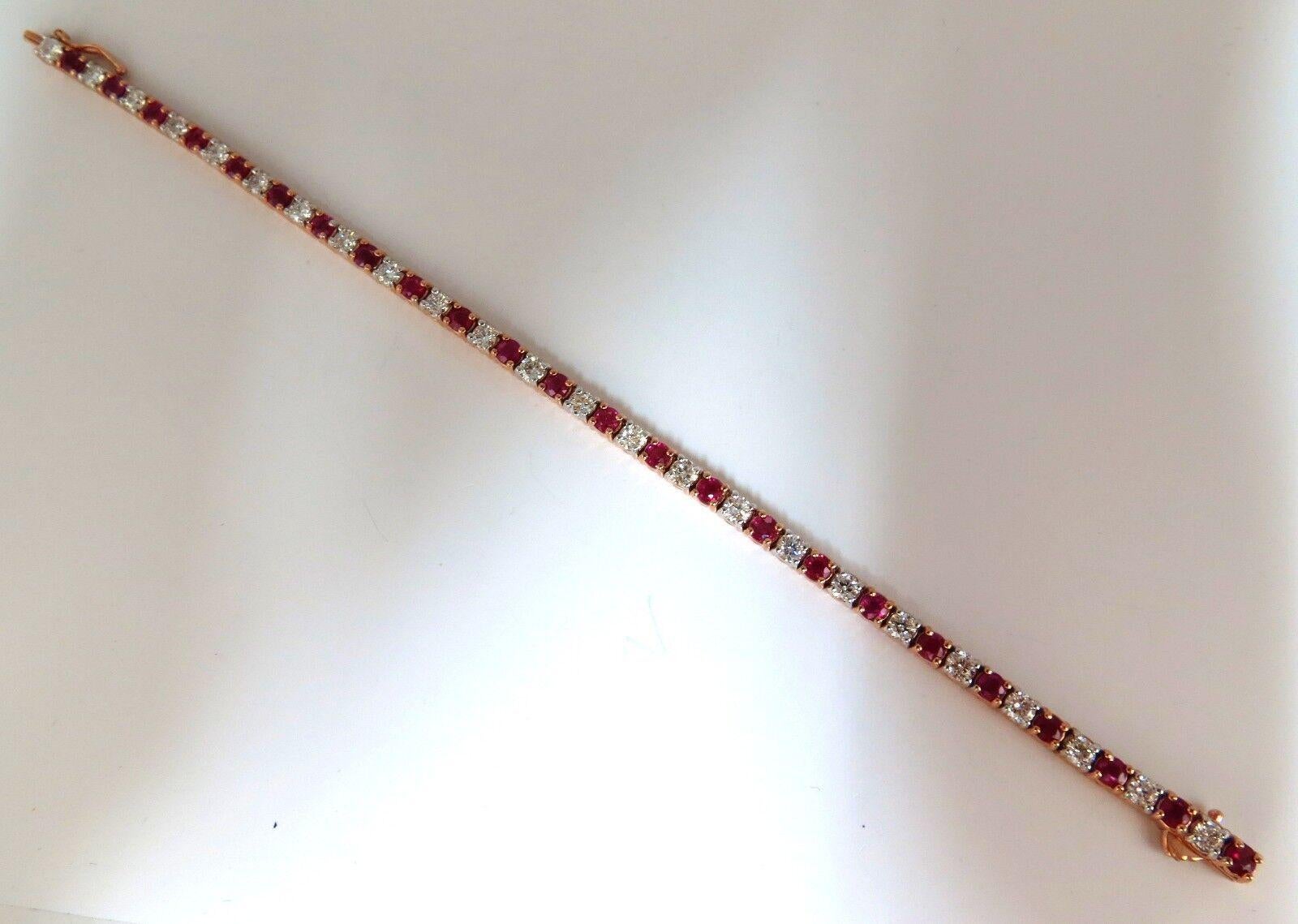 Women's or Men's 6.51ct Vivid Red Natural Ruby Diamonds Alternating Tennis Bracelet 14kt For Sale