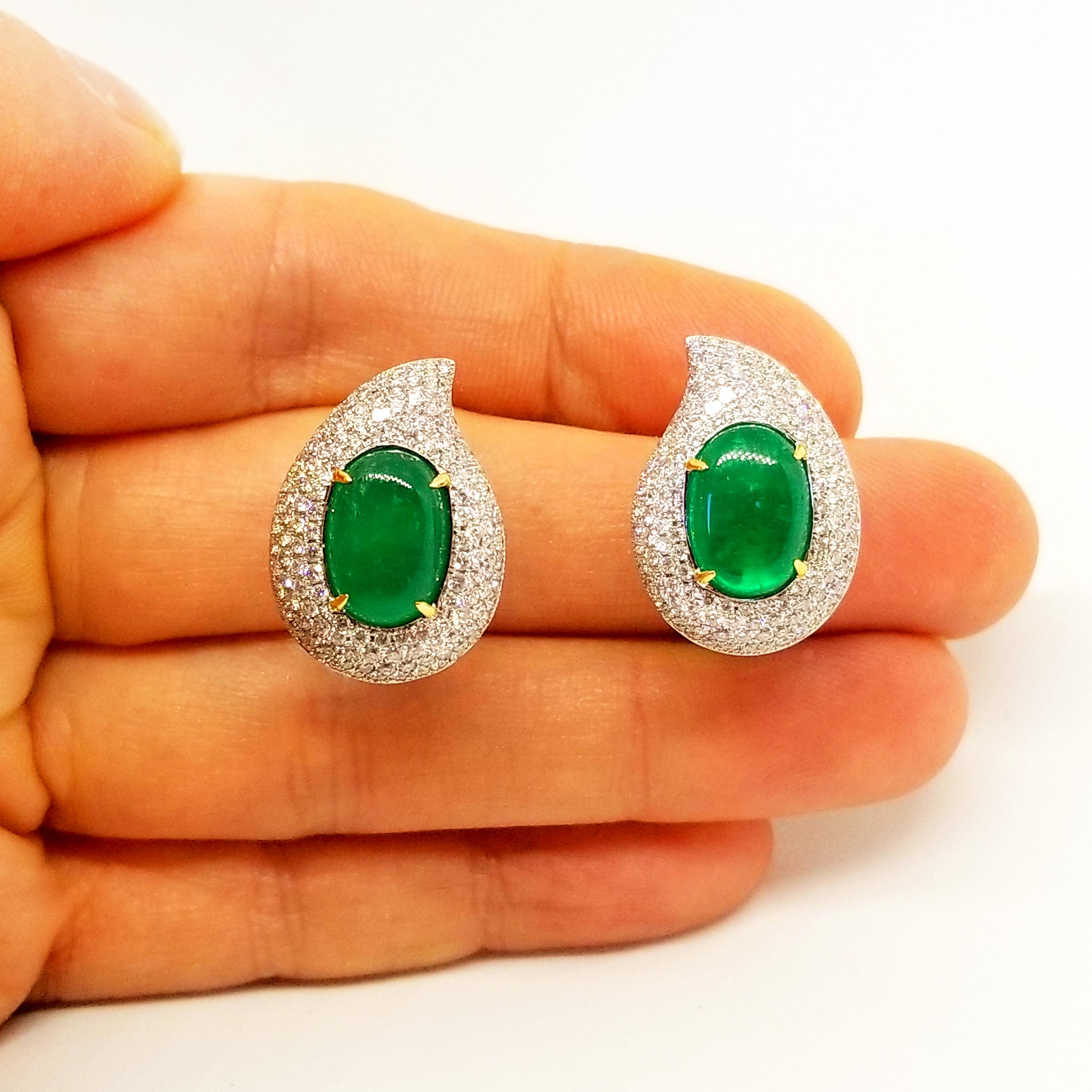 Oval Cut 6.52 Carat Emerald 2 Carat Diamond Classic Earrings 18 Karat White Yellow Gold For Sale