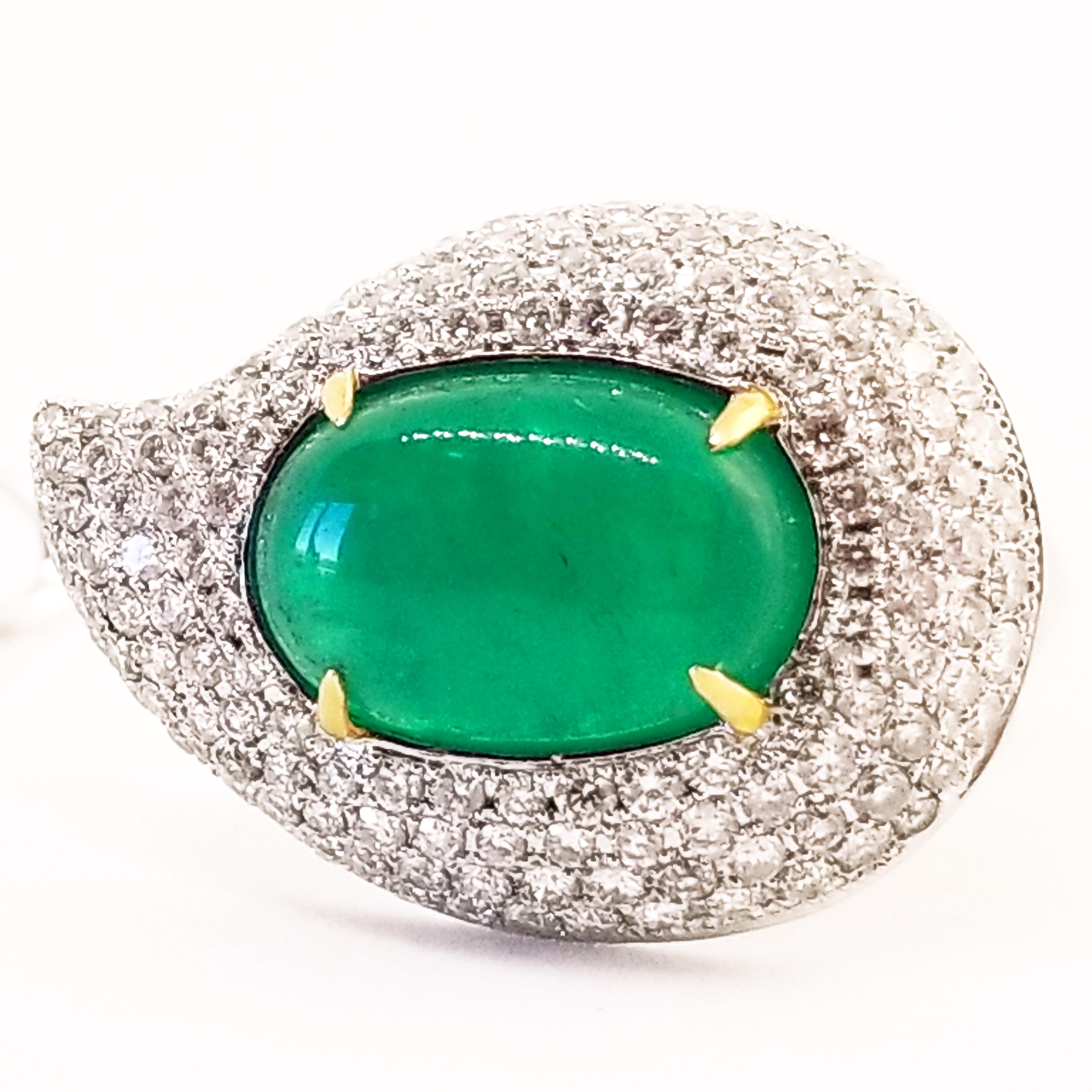 Women's 6.52 Carat Emerald 2 Carat Diamond Classic Earrings 18 Karat White Yellow Gold For Sale