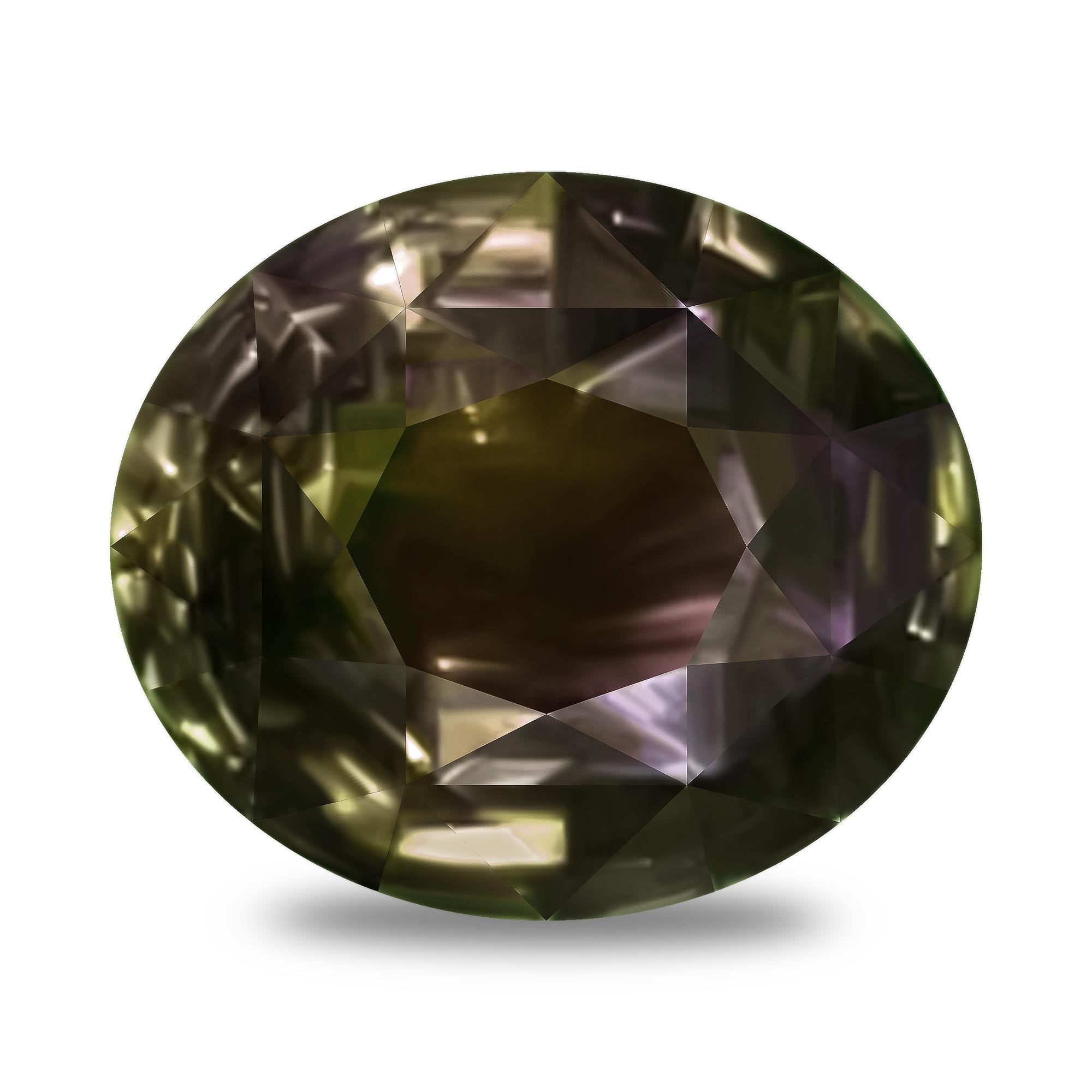 Alexandrite is a rare variety of the mineral chrysoberyl that can change its color. 
Chromium is responsible for the color change of the stone.
Alexandrite crystals are able to change their color depending on the lighting: from dark blue-green,