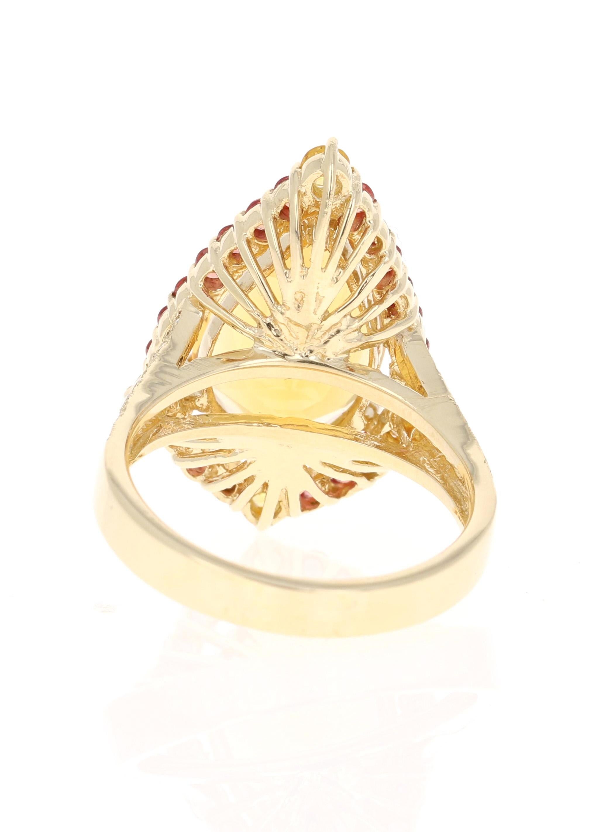 Contemporary 6.52 Carat Pear Cut Citrine Sapphire Diamond Yellow Gold Engagement Ring For Sale