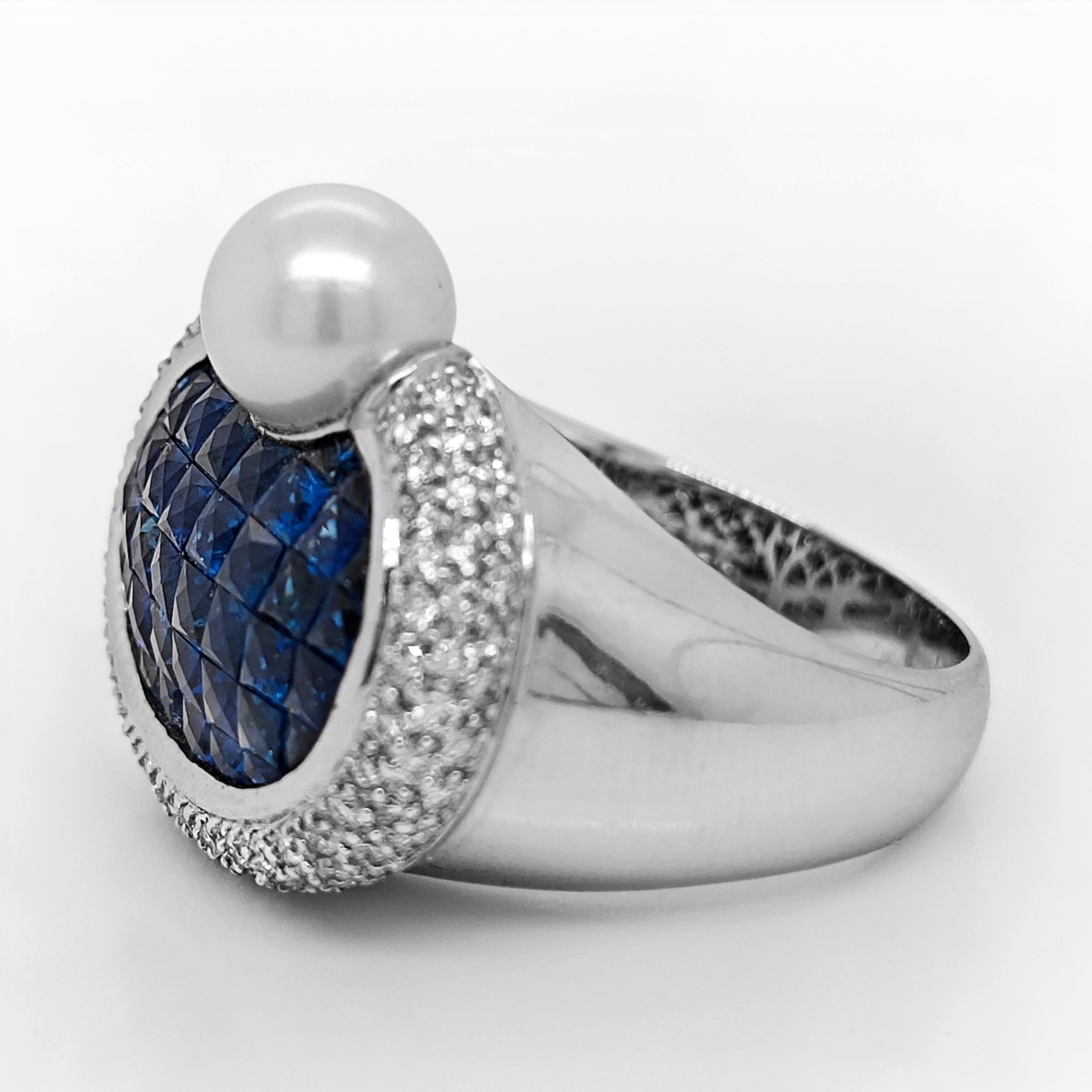 Ring aus Weißgold mit 6,52 Karat Saphir und weißem Diamant (Gemischter Schliff) im Angebot