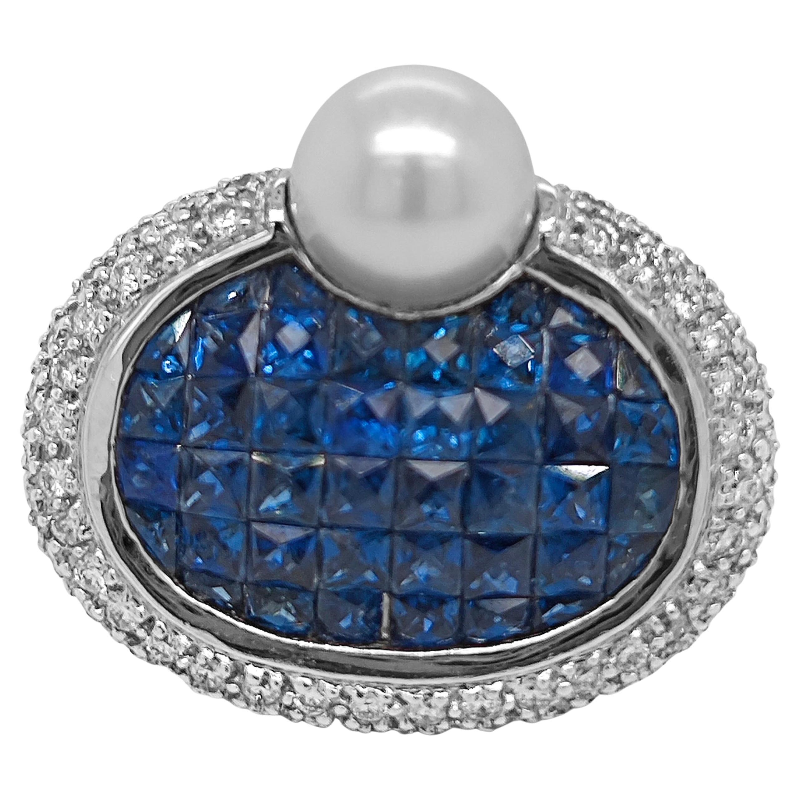 6.52 Carat Sapphire and White Diamond White Gold Ring