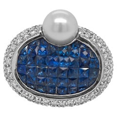 6.52 Carat Sapphire and White Diamond White Gold Ring