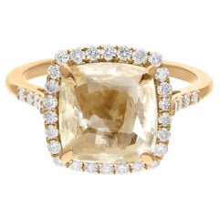 Anillo Zafiro Amarillo Solitario 6,52 Quilates 0,60 Quilates Diamante SI/H Oro Amarillo 18k