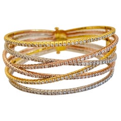 6,52 Karat Dreifarbig 14K Gold 6 Row Naturdiamant Mini Armreif