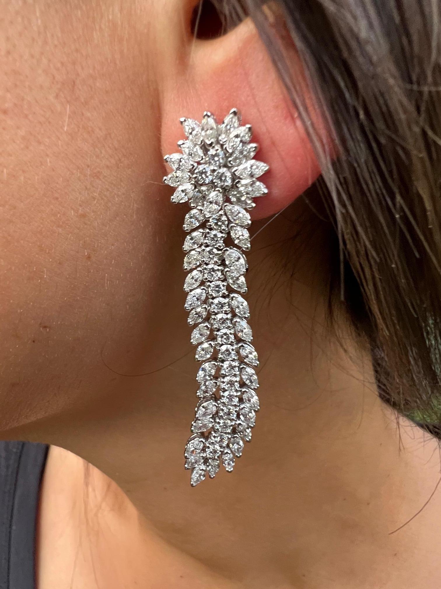 6,52 ct Runder & Marquise Diamant-Tropfen-Ohrring im Zustand „Neu“ im Angebot in Chicago, IL