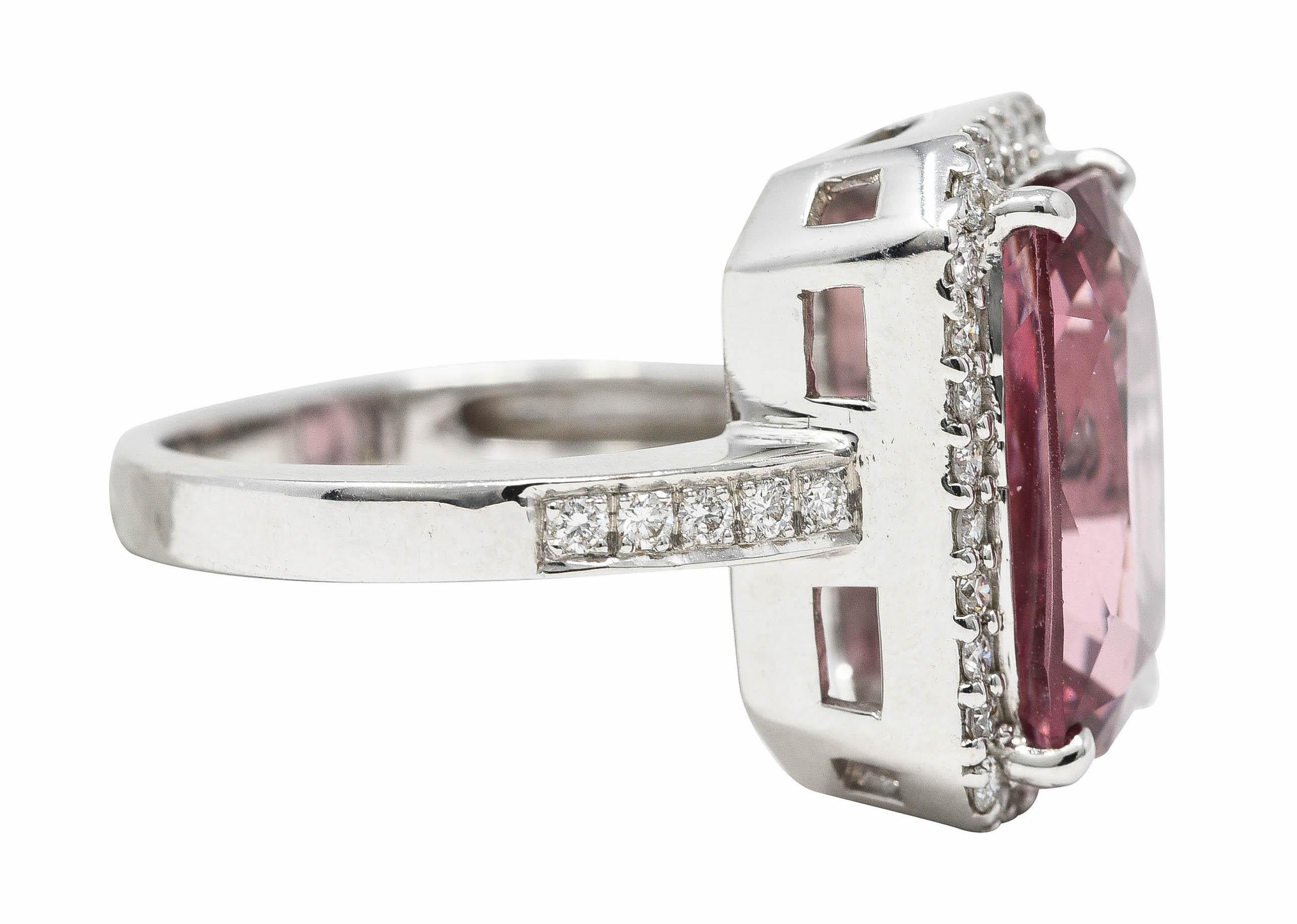 Contemporary 6.52 CTW Cushion Cut Spinel Diamond 18 Karat White Gold Halo Cocktail Ring