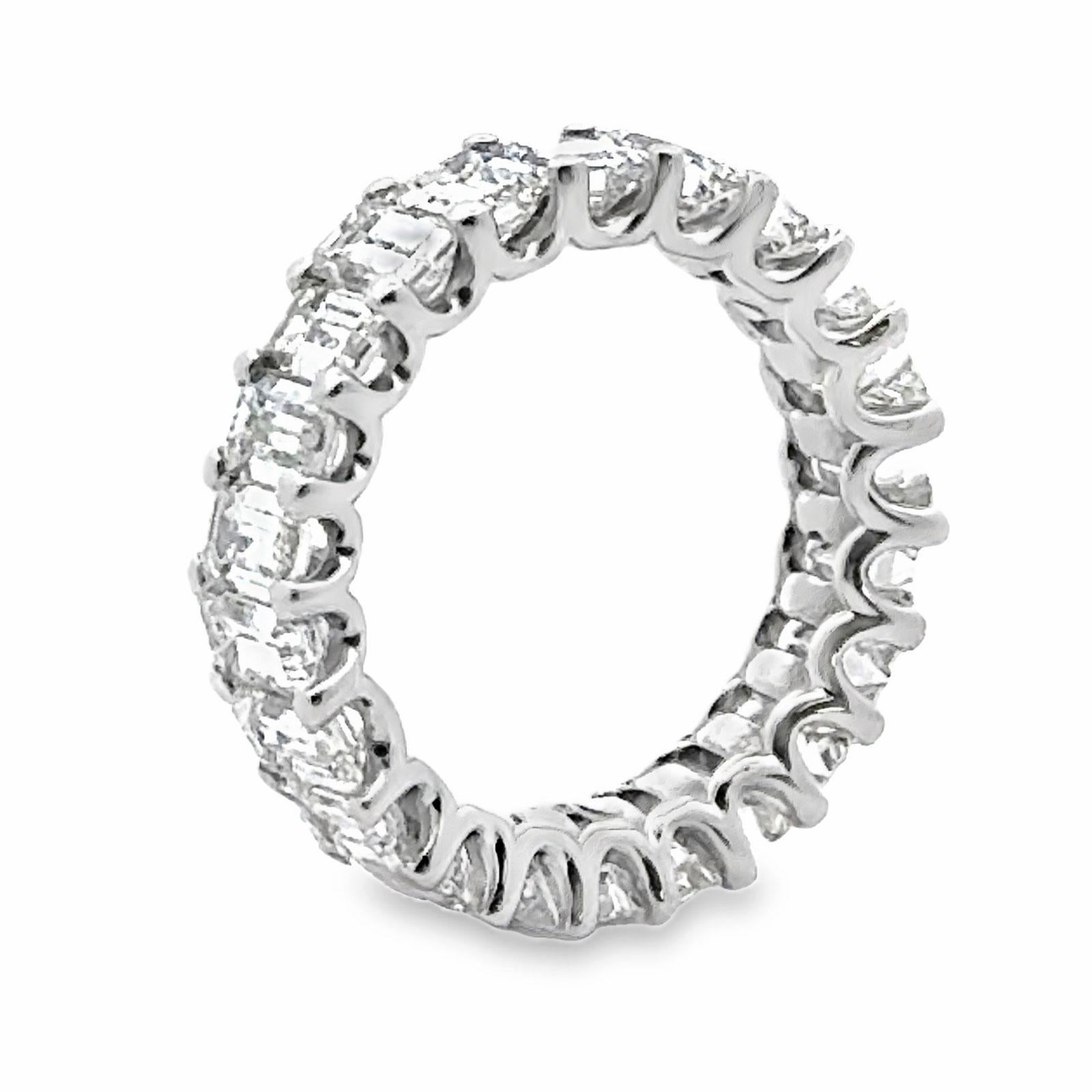 Women's 6.52 CTW Emerald Cut Diamond 18K White Gold Eternity Wedding Band Ring Size 6 For Sale