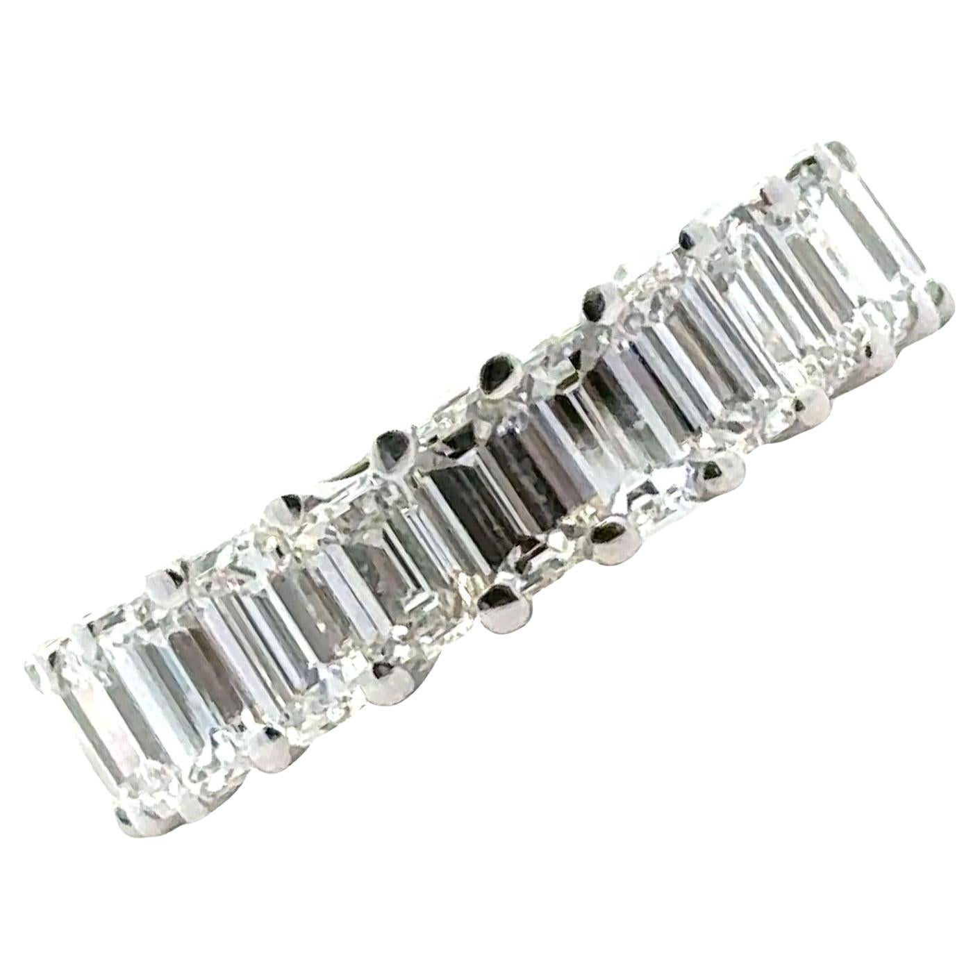 6.52 CTW Emerald Cut Diamond 18K White Gold Eternity Wedding Band Ring Size 6 For Sale