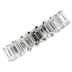 6.52 CTW Emerald Cut Diamond 18K White Gold Eternity Wedding Band Ring Size 6