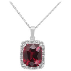 6.52 Cushion Rhodolite Garnet Pendant with Diamond 0.42 14 Karat White Gold