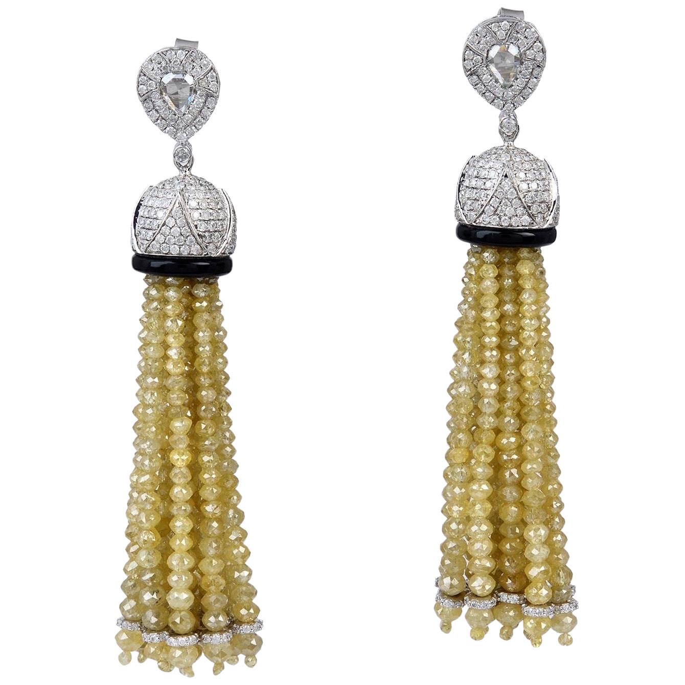 65.26 Carat Diamond 18 Karat Gold Drop Tassel Earrings For Sale