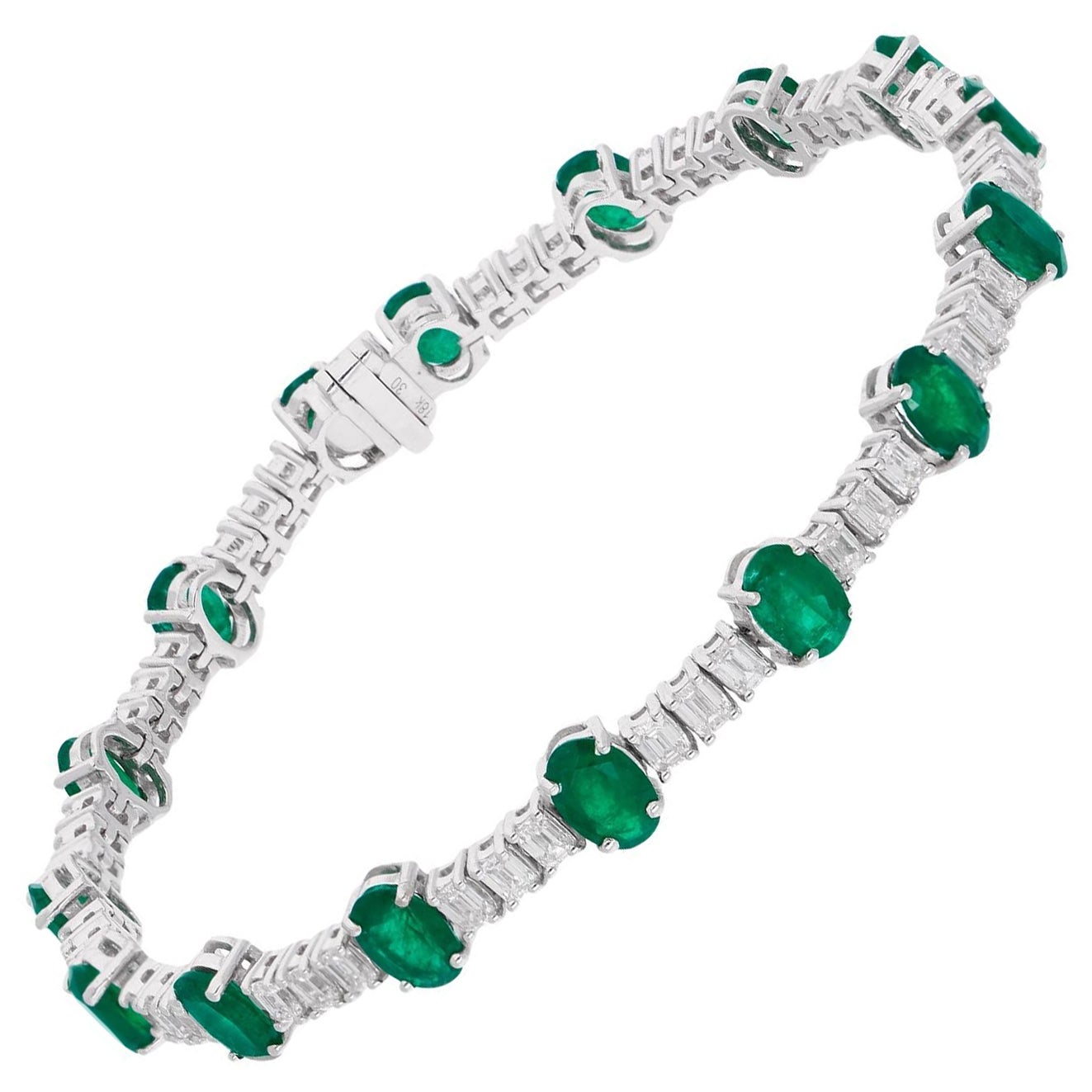 Émeraude ovale de Zambie 6,52 ct 2,62 ct Diamant Tennis en or blanc 14 carats