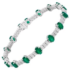 Émeraude ovale de Zambie 6,52 ct 2,62 ct Diamant Tennis en or blanc 14 carats