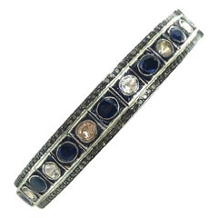 6.75Ct Sapphire and 3.41Ct Old Mine 'Polki' Bangle Oxidized Sterling Silver, 14K