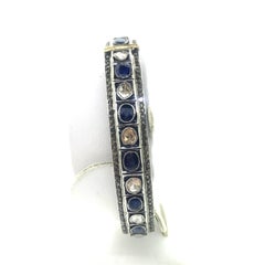 6.75Ct Sapphire and 3.41Ct Old Mine 'Polki' Bangle Oxidized Sterling Silver, 14K
