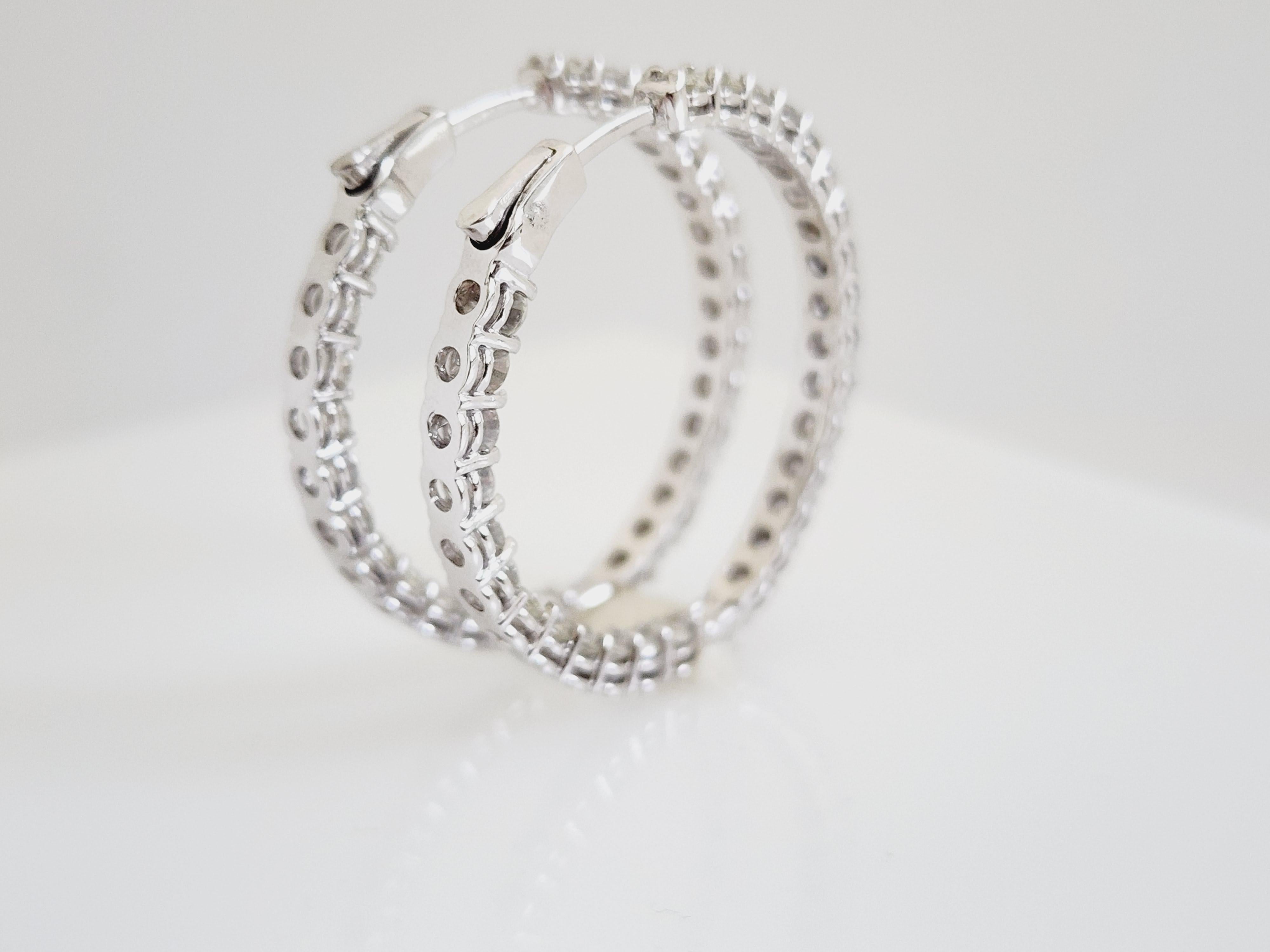 6.53 Carat Diamond Hoops Earrings 14 Karat White Gold For Sale 6