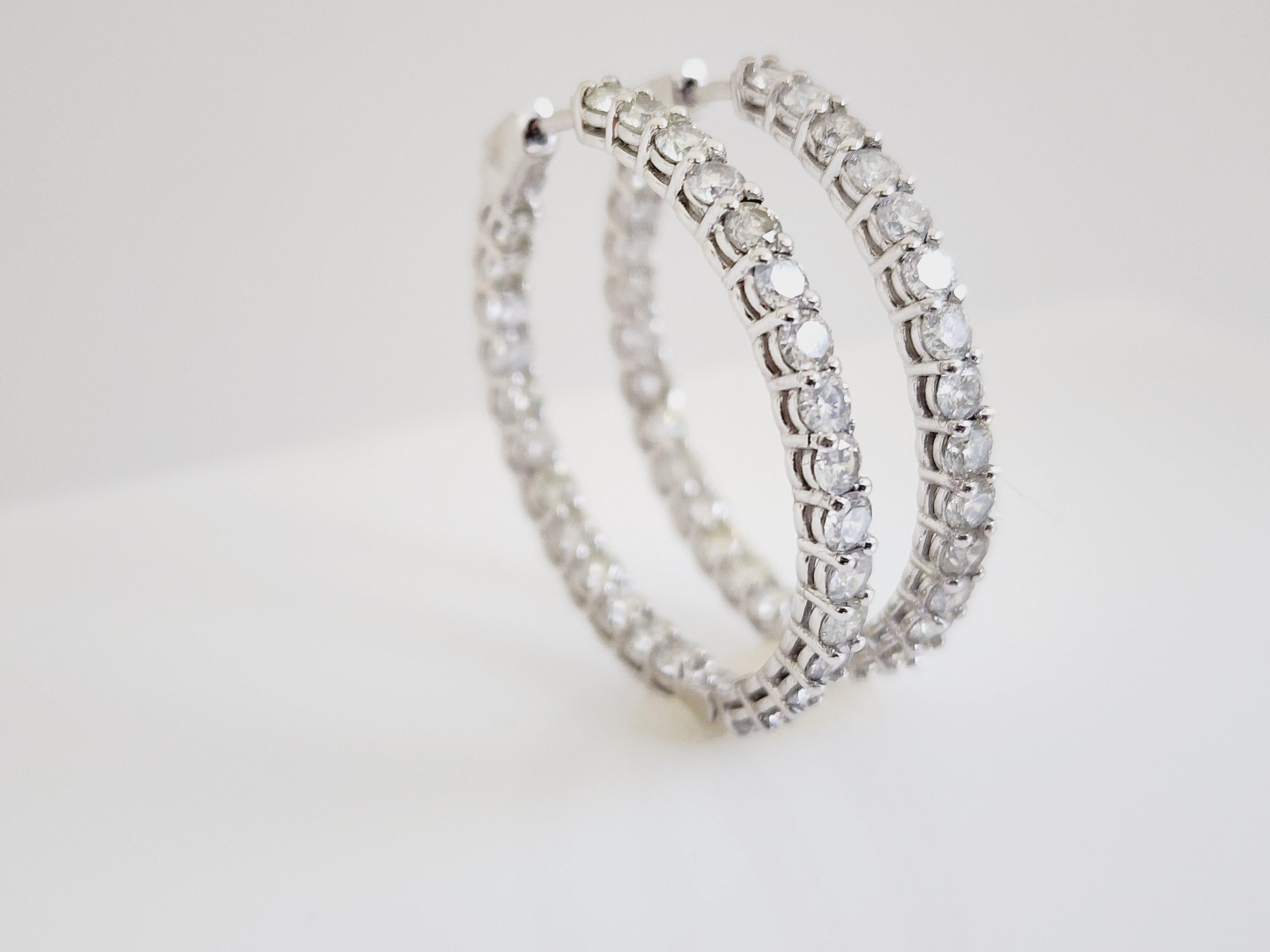 6.53 Carat Diamond Hoops Earrings 14 Karat White Gold For Sale 8