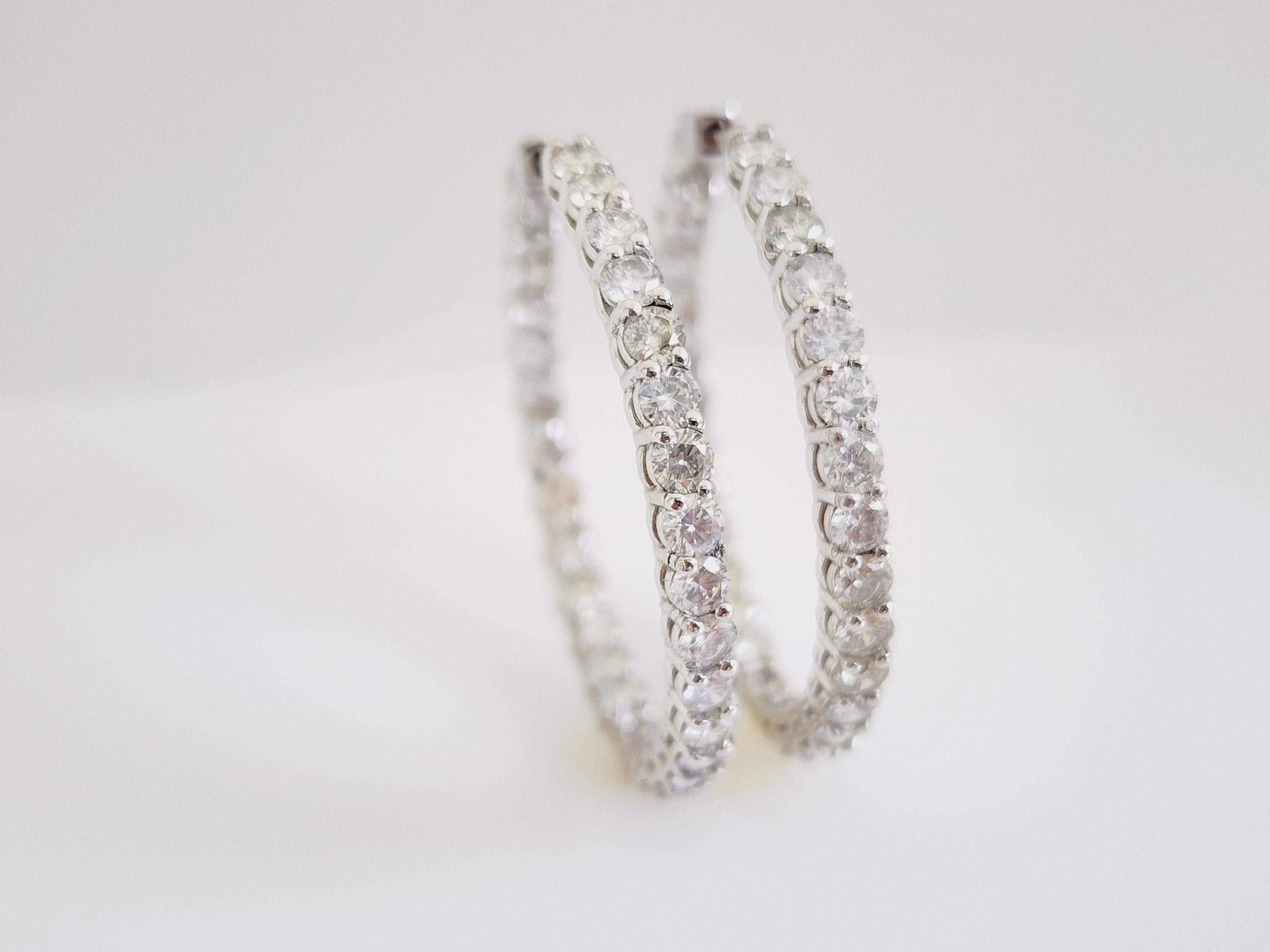 6.53 Carat Diamond Hoops Earrings 14 Karat White Gold For Sale 10