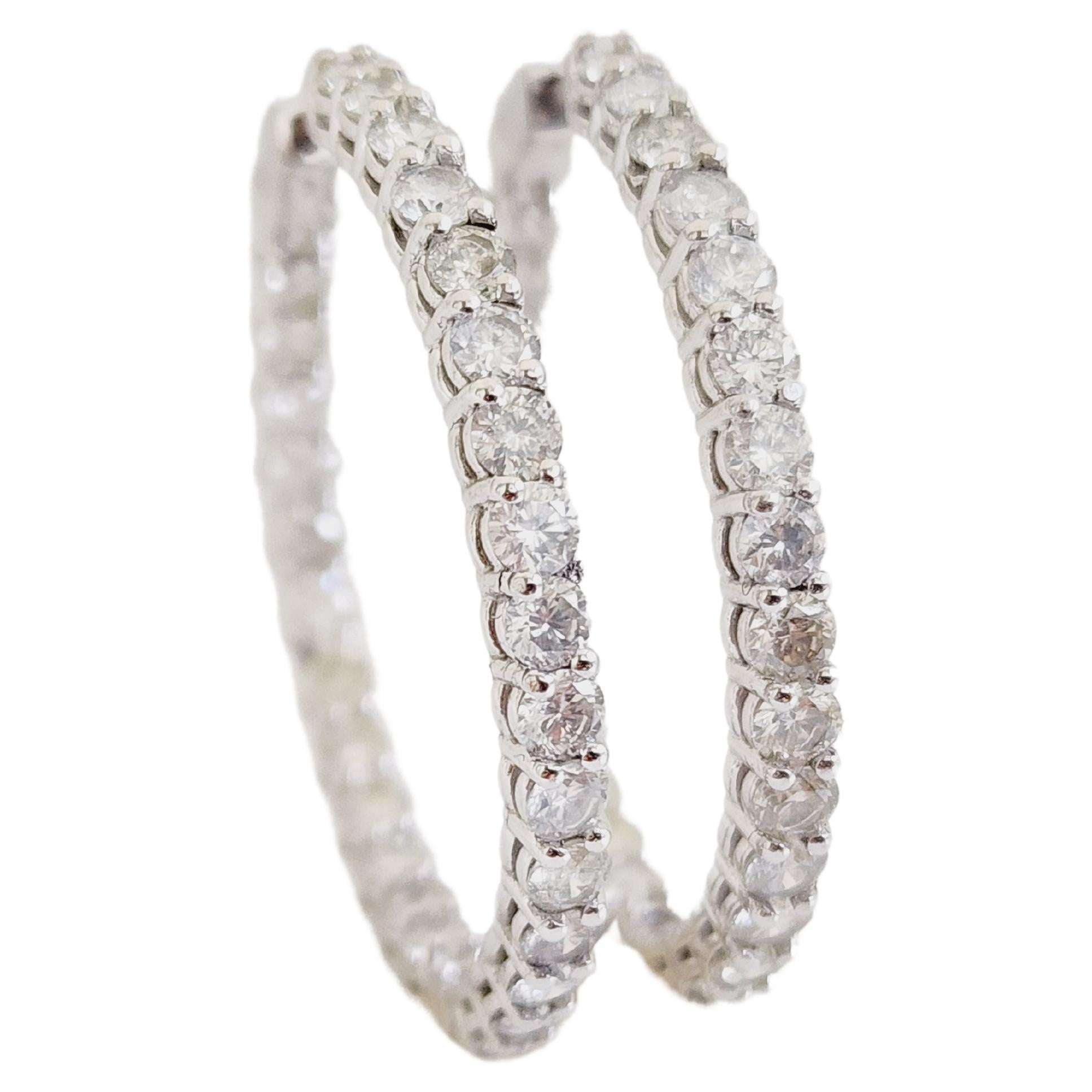 6.53 Carat Diamond Hoops Earrings 14 Karat White Gold For Sale