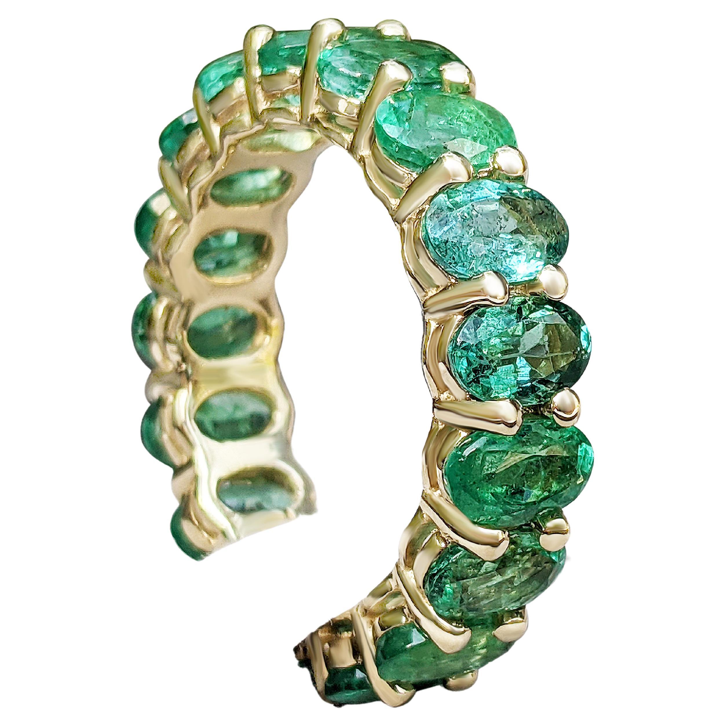 6.53 Carat Natural Emeralds Eternity Band, 14 kt. Yellow Gold, Ring