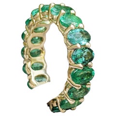 6.53 Carat Natural Emeralds Eternity Band, 14 kt. Yellow Gold, Ring
