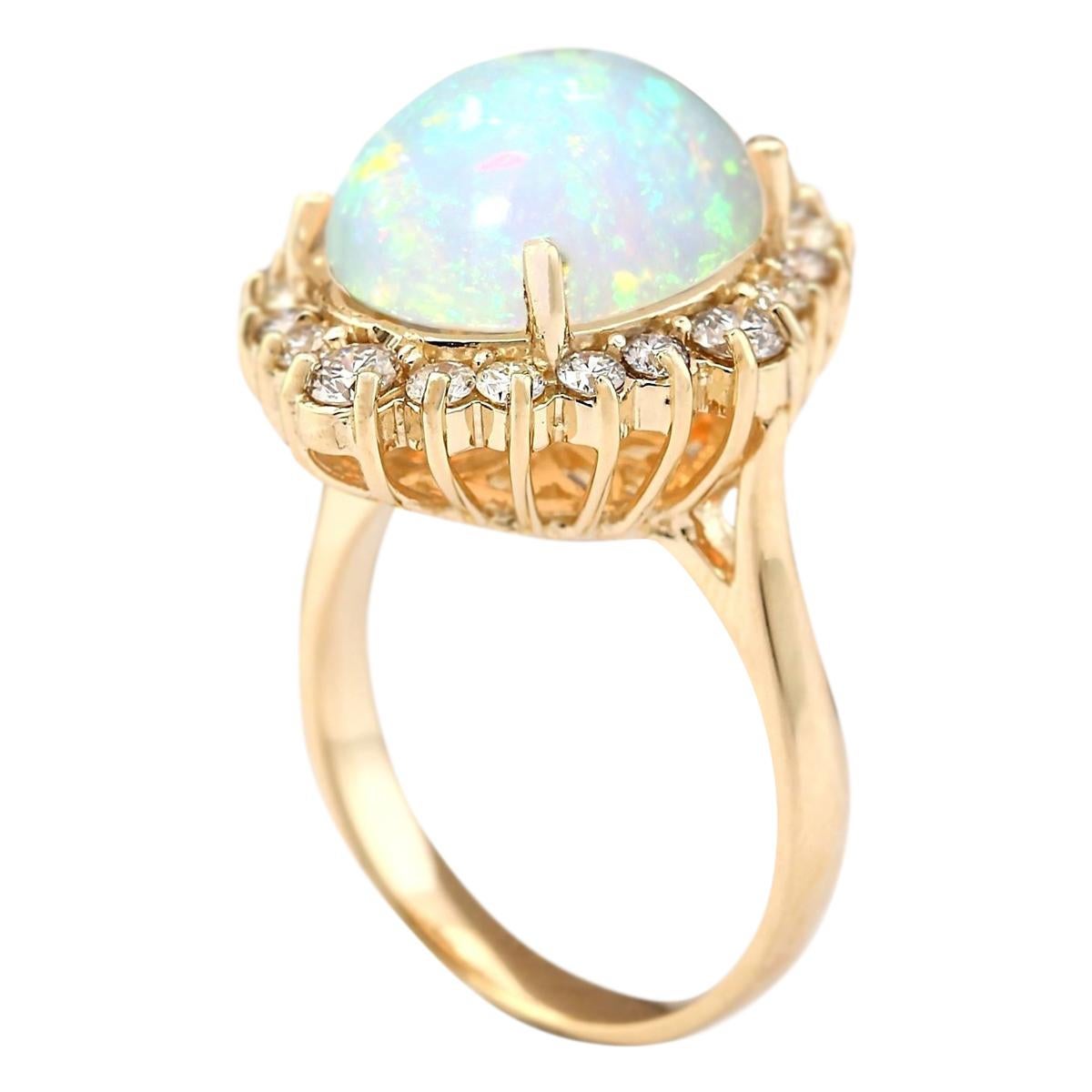 Oval Cut Opal Diamond Ring In 14 Karat Yellow Gold  For Sale