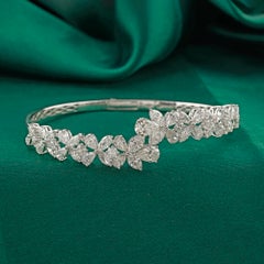 6.53 Carat Natural Pear and Marquise Diamond Floral Cuff Bangle 18K White Gold