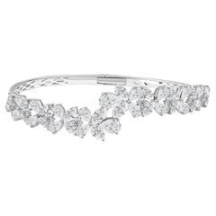6.53 Carat Natural Pear and Marquise Diamond Floral Cuff Bangle 18K White Gold