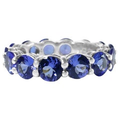 6.53 Carat Natural Round Tanzanite Eternity Band, 14 Kt. White Gold, Ring