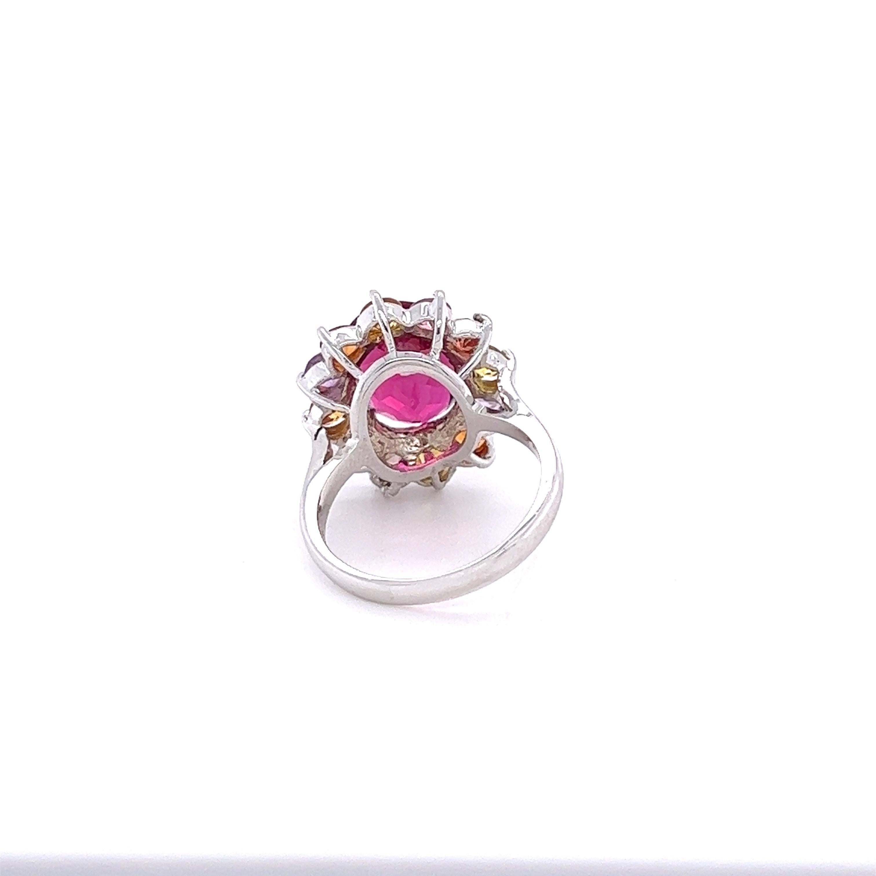 GIA Certified 6.53 Carat Rubellite Sapphire White Gold Cocktail Ring  In New Condition For Sale In Los Angeles, CA