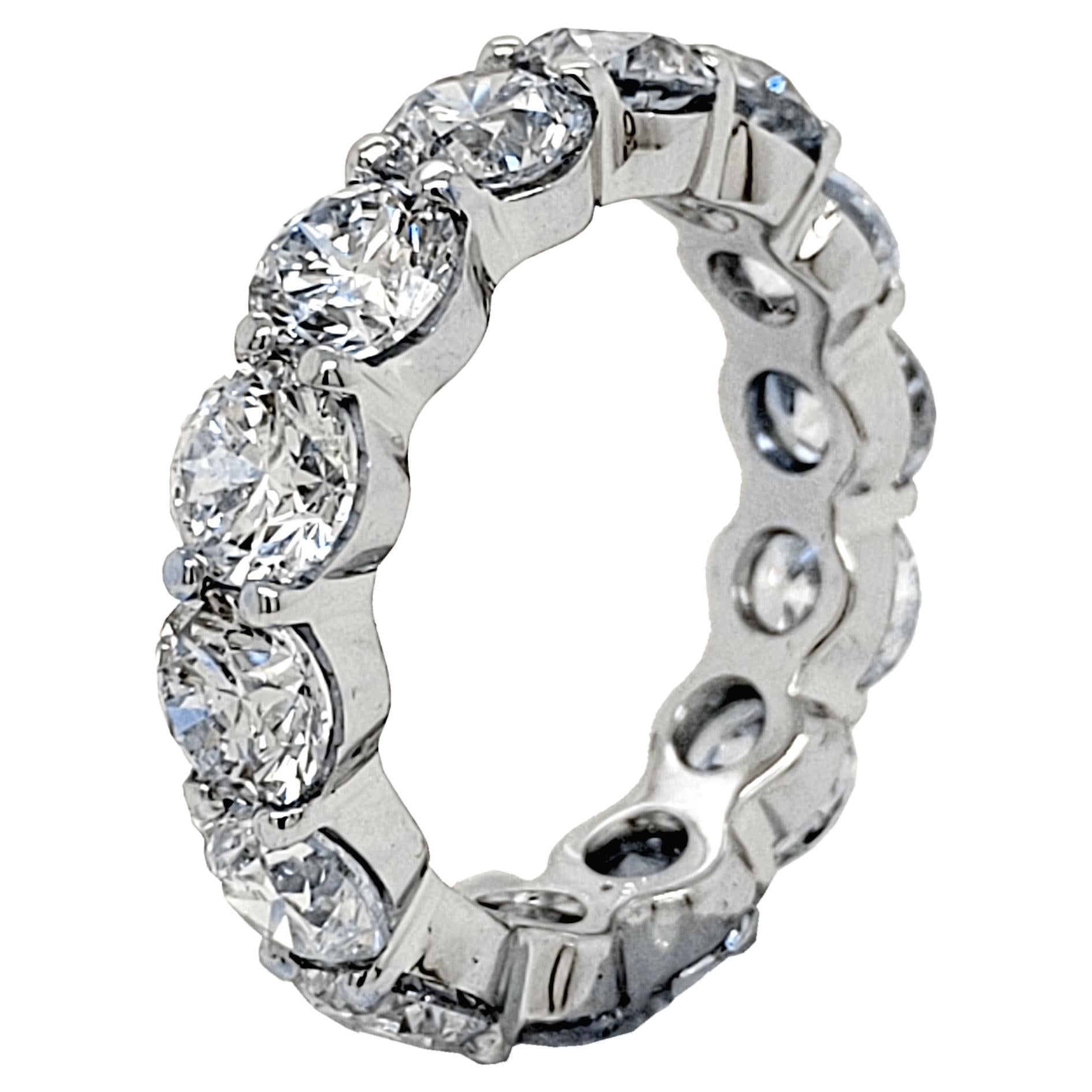 6.53 Carat Shared Prong Round Brilliant Diamond 18K Gold Eternity Ring (5 mm)