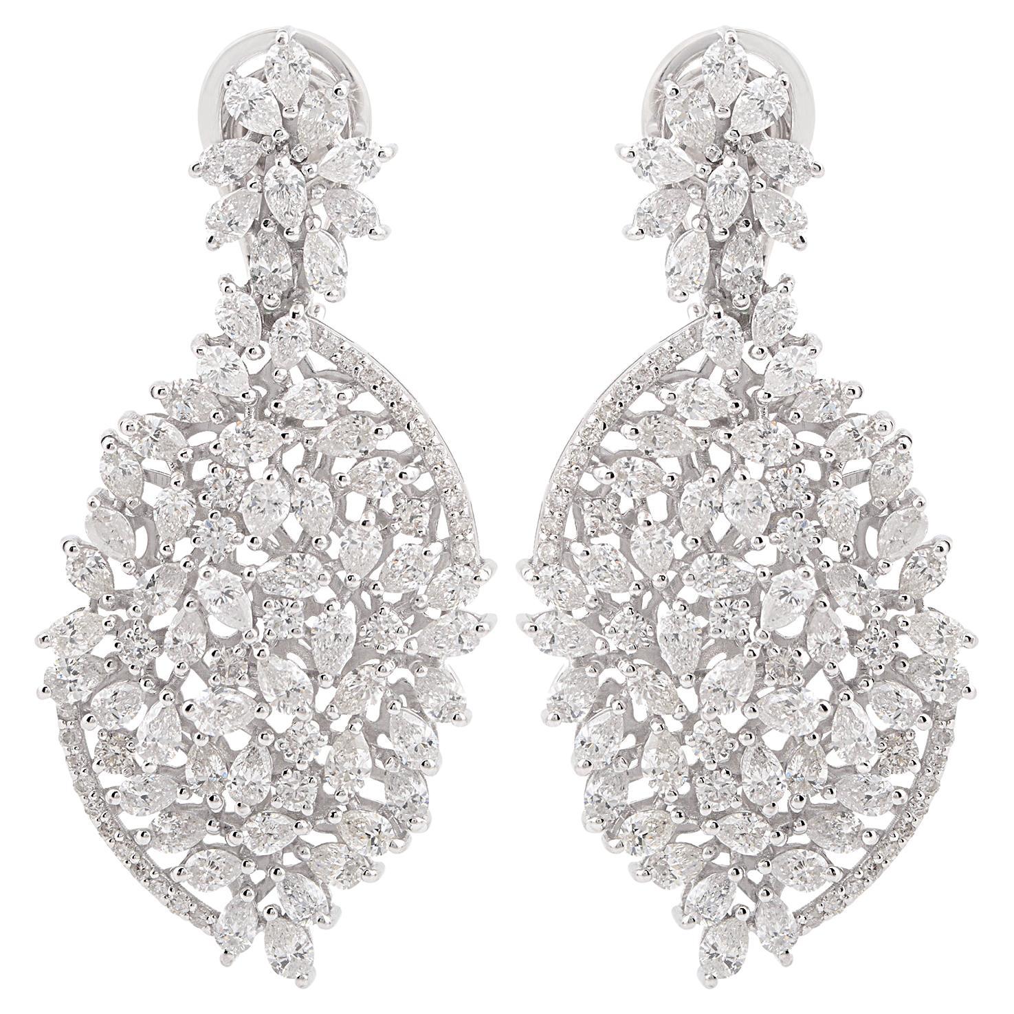 6.53 Carat SI Clarity HI Color Pear Diamond Dangle Earrings 18 Karat White Gold For Sale