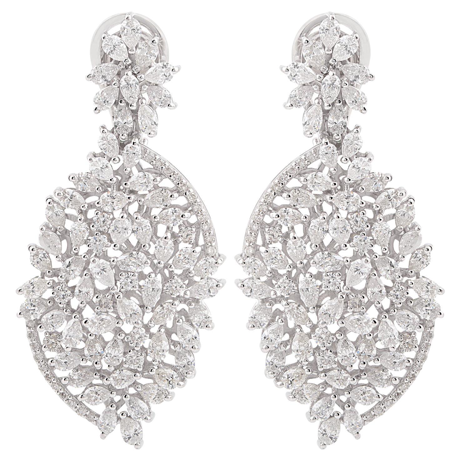 Pendientes colgantes de diamantes pera de 6,53 quilates, claridad SI y color HI, oro blanco de 18 quilates