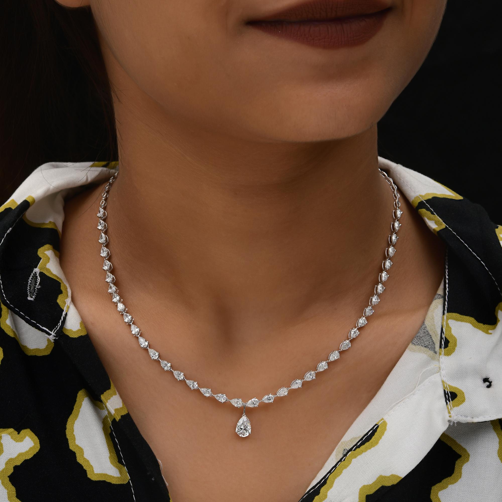 Modern 6.53 Carat SI/H Pear Brilliant Cut Diamond Necklace 18 Karat White Gold Jewelry For Sale