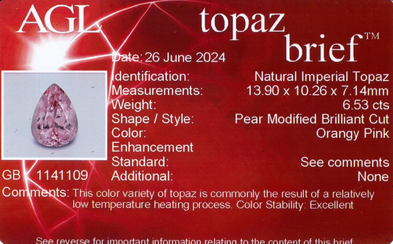 6.53ct AGL CERTED NATURAL PINK TOPAZ faceted by a Multi-Award Winning Cutter! In New Condition For Sale In Methuen, MA