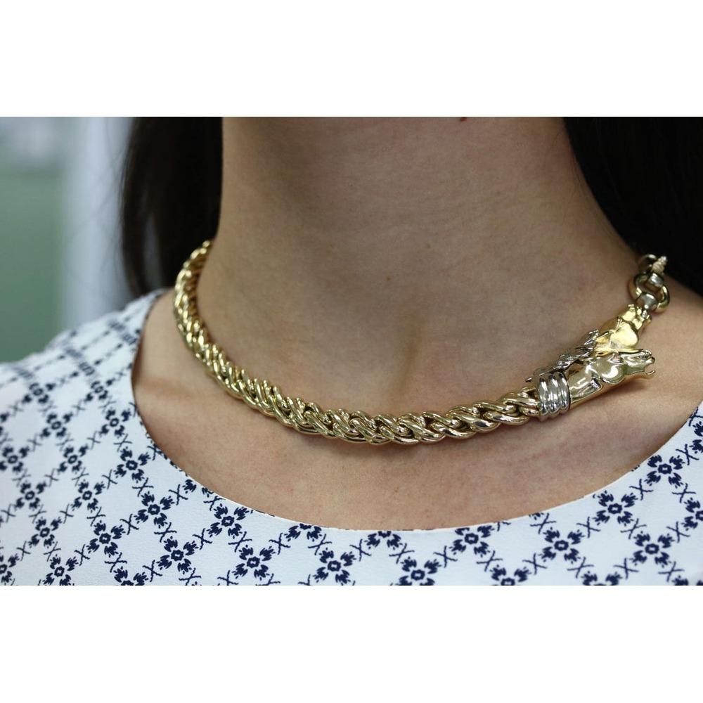 65,3g Handgefertigte 14K Massivgold Reiter-Halskette Estate Gelbgold Pferd (Smaragdschliff) im Angebot