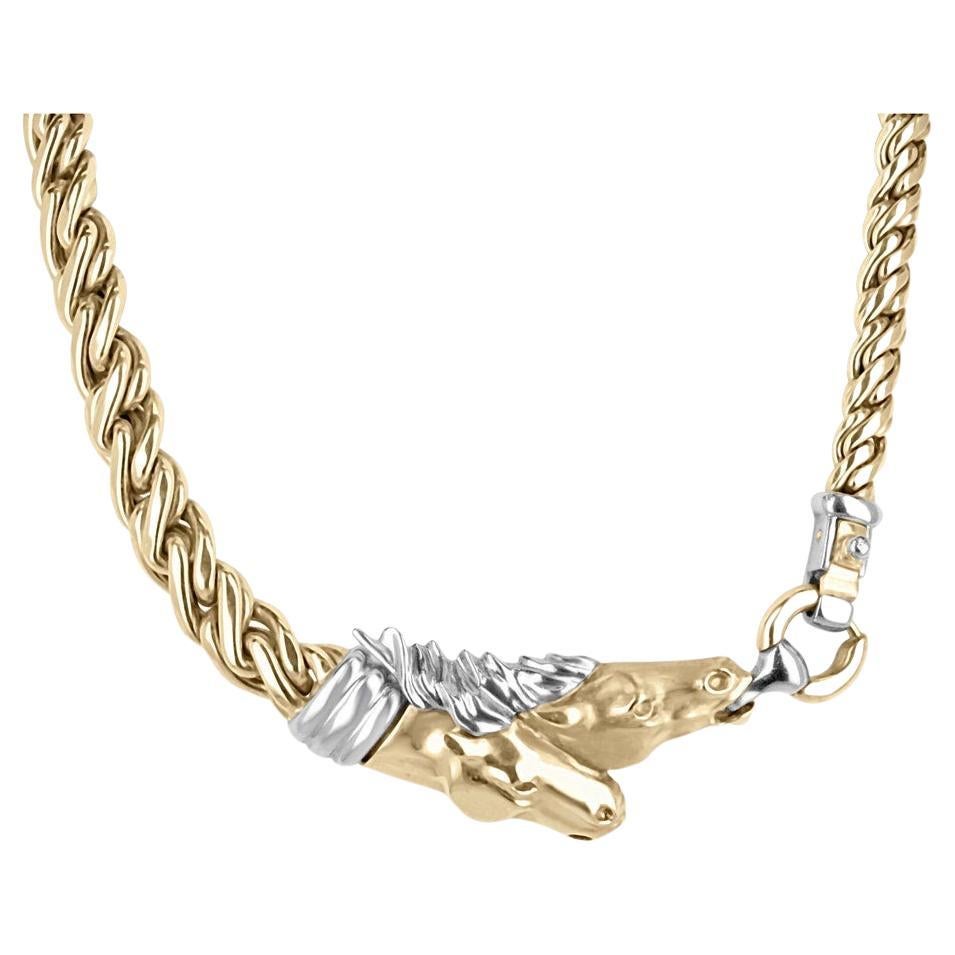 65,3g Handgefertigte 14K Massivgold Reiter-Halskette Estate Gelbgold Pferd im Angebot
